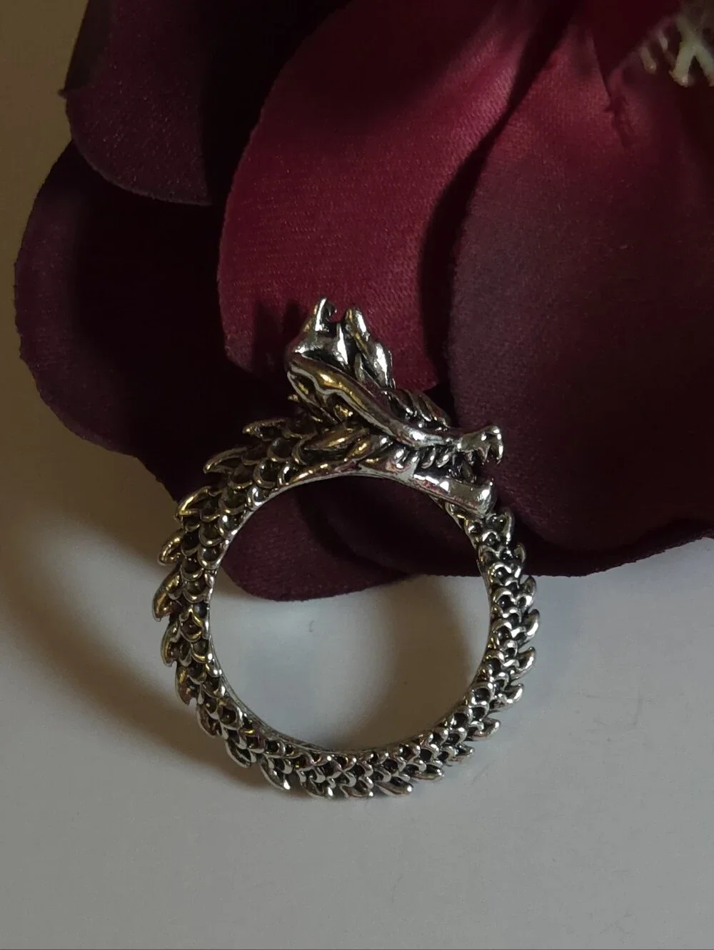Silver Plated Dragon Tail Wrap Around Ring Size 8 Statement Ring Unisex